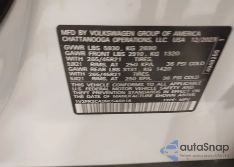 2024 Volkswagen Atlas 2.0T Sel Premium R-Line из США, поврежденный, VIN 1V2FR2CA3RC546916